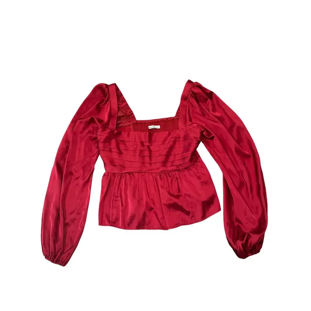 Abercrombie & Fitch, Emerson baby doll shiny red satin long sleeve top small